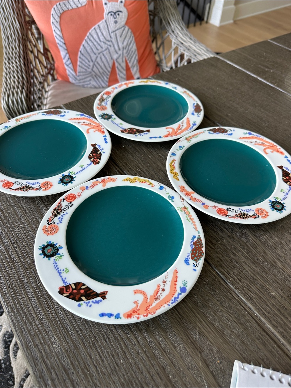 Nikko Japan perception set  of 4 Deep Teal Porcelain Rim side plates excellent